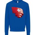 Curled Switzerland Flag Swiss Day Football Mens Sweatshirt Jumper Royal Blue
