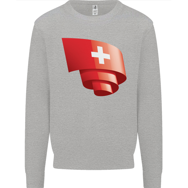 Curled Switzerland Flag Swiss Day Football Mens Sweatshirt Jumper Sports Grey