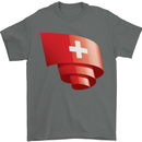 Curled Switzerland Flag Swiss Day Football Mens T-Shirt 100% Cotton Charcoal