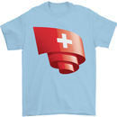 Curled Switzerland Flag Swiss Day Football Mens T-Shirt 100% Cotton Light Blue