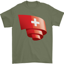Curled Switzerland Flag Swiss Day Football Mens T-Shirt 100% Cotton Military Green