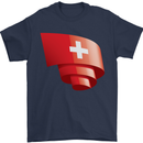 Curled Switzerland Flag Swiss Day Football Mens T-Shirt 100% Cotton Navy Blue