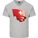 Curled Switzerland Flag Swiss Day Football Mens V-Neck Cotton T-Shirt Sports Grey