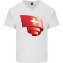 Curled Switzerland Flag Swiss Day Football Mens V-Neck Cotton T-Shirt White