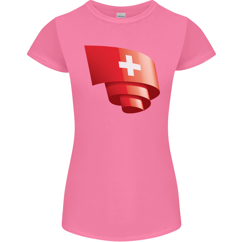 Curled Switzerland Flag Swiss Day Football Womens Petite Cut T-Shirt Azalea
