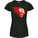 Curled Switzerland Flag Swiss Day Football Womens Petite Cut T-Shirt Black