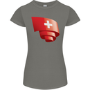 Curled Switzerland Flag Swiss Day Football Womens Petite Cut T-Shirt Charcoal