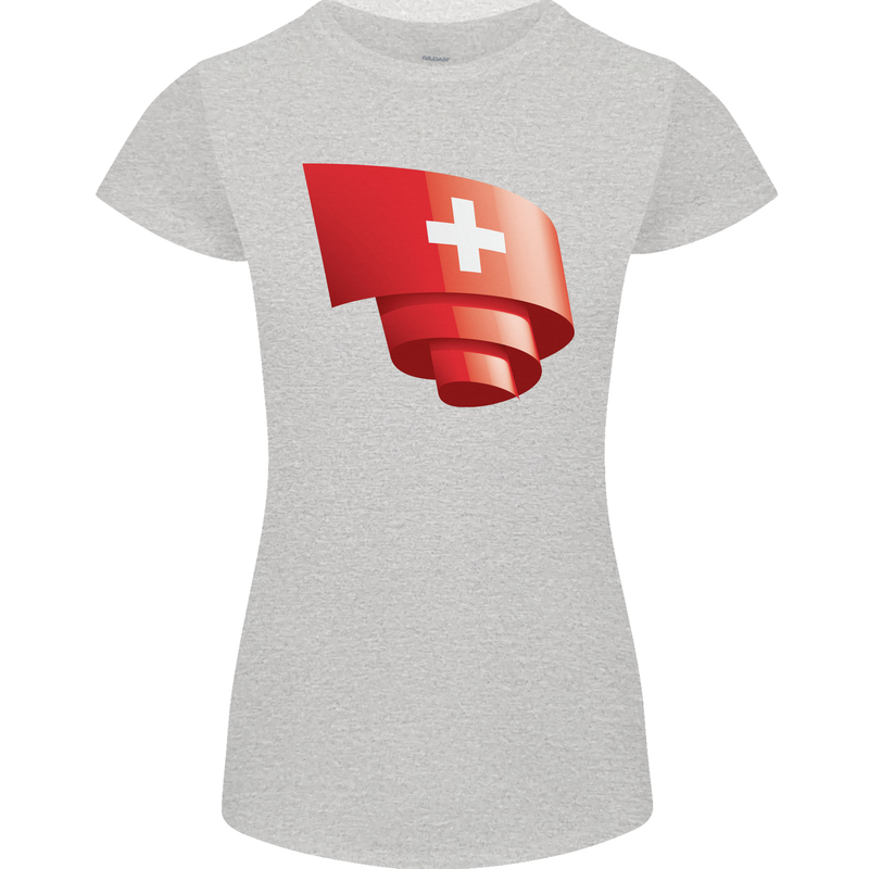 Curled Switzerland Flag Swiss Day Football Womens Petite Cut T-Shirt Sports Grey