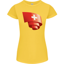 Curled Switzerland Flag Swiss Day Football Womens Petite Cut T-Shirt Yellow