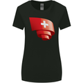 Curled Switzerland Flag Swiss Day Football Womens Wider Cut T-Shirt Black