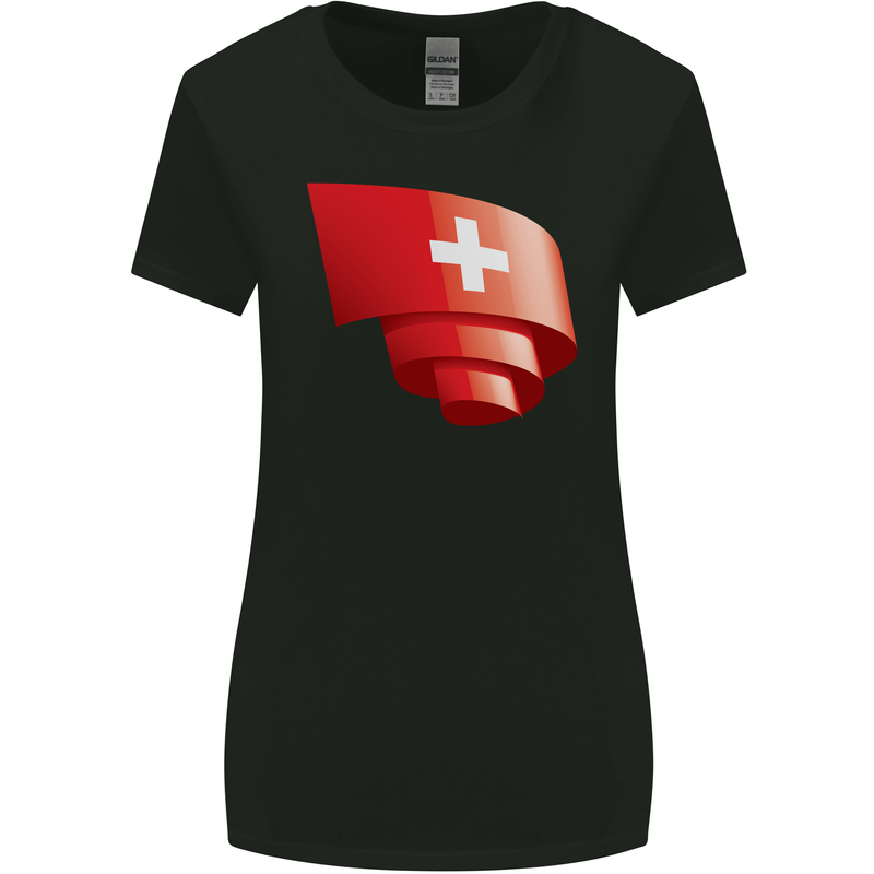 Curled Switzerland Flag Swiss Day Football Womens Wider Cut T-Shirt Black