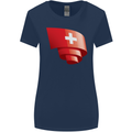 Curled Switzerland Flag Swiss Day Football Womens Wider Cut T-Shirt Navy Blue