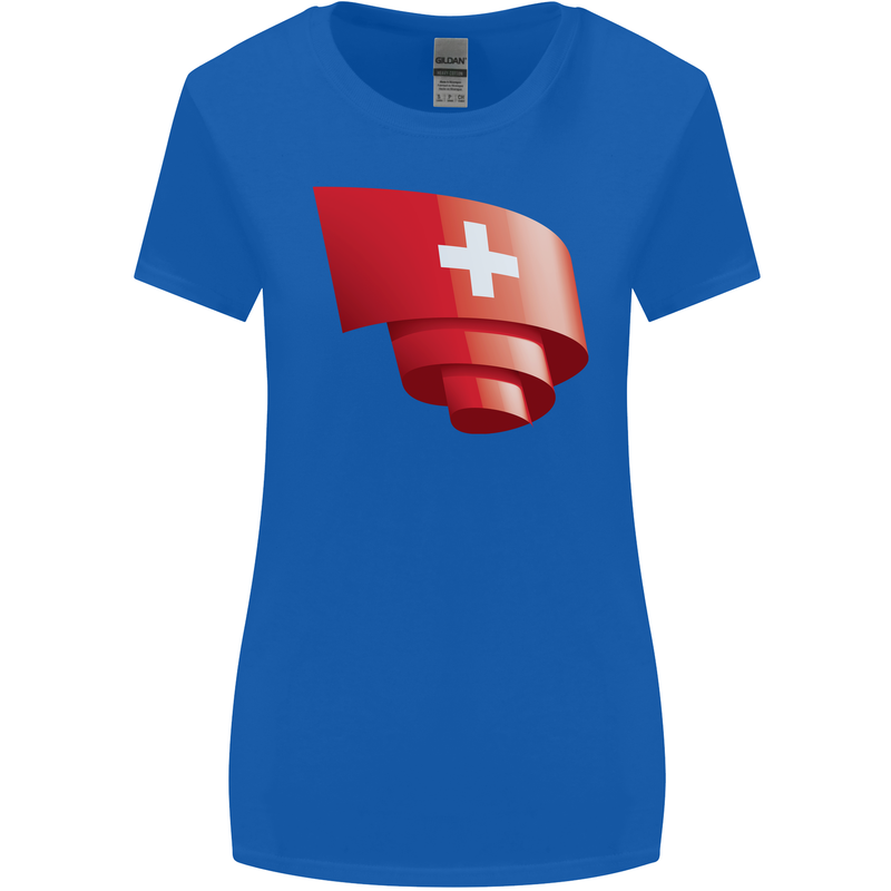 Curled Switzerland Flag Swiss Day Football Womens Wider Cut T-Shirt Royal Blue