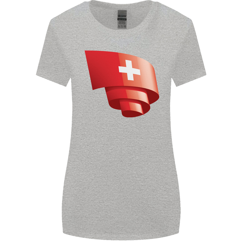 Curled Switzerland Flag Swiss Day Football Womens Wider Cut T-Shirt Sports Grey