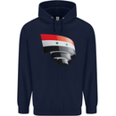 Curled Syria Flag Syrian Day Football Childrens Kids Hoodie Navy Blue