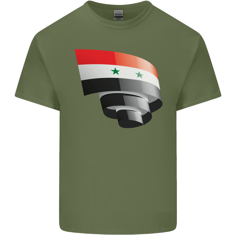 Curled Syria Flag Syrian Day Football Mens Cotton T-Shirt Tee Top Military Green