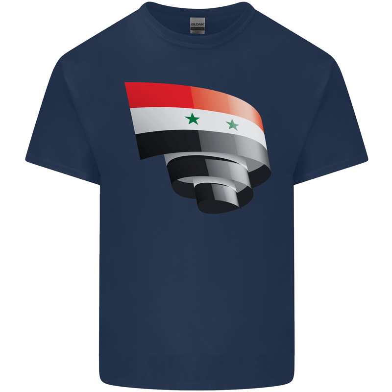 Curled Syria Flag Syrian Day Football Mens Cotton T-Shirt Tee Top Navy Blue