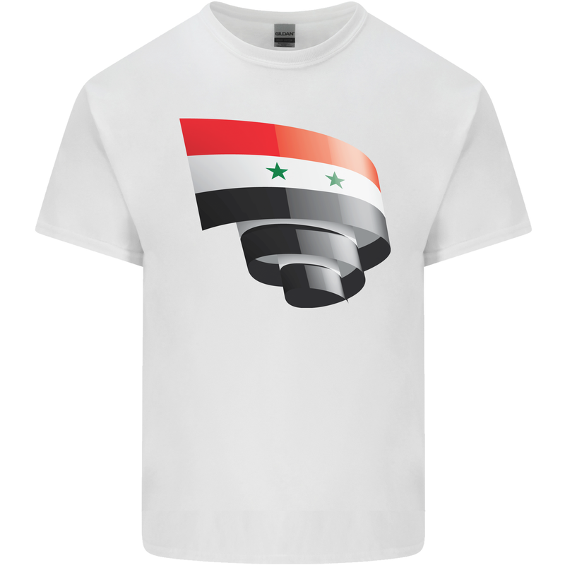 Curled Syria Flag Syrian Day Football Mens Cotton T-Shirt Tee Top White