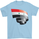 Curled Syria Flag Syrian Day Football Mens T-Shirt 100% Cotton Light Blue