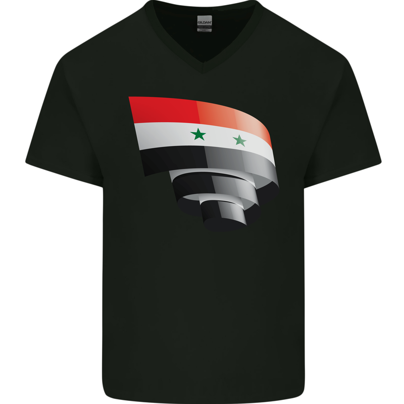 Curled Syria Flag Syrian Day Football Mens V-Neck Cotton T-Shirt Black