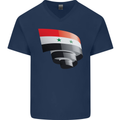 Curled Syria Flag Syrian Day Football Mens V-Neck Cotton T-Shirt Navy Blue