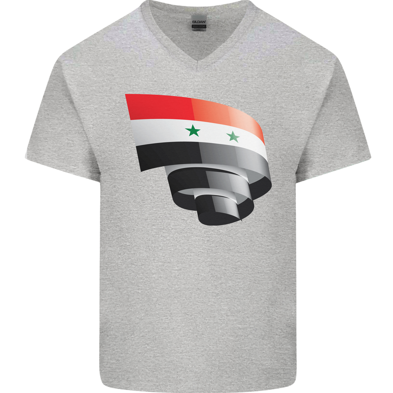 Curled Syria Flag Syrian Day Football Mens V-Neck Cotton T-Shirt Sports Grey