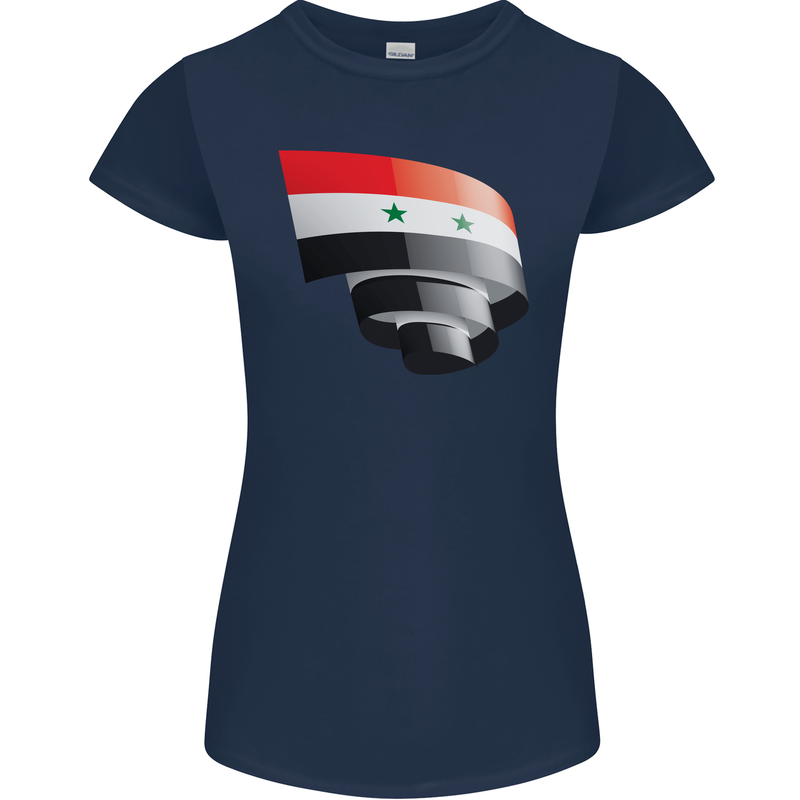Curled Syria Flag Syrian Day Football Womens Petite Cut T-Shirt Navy Blue