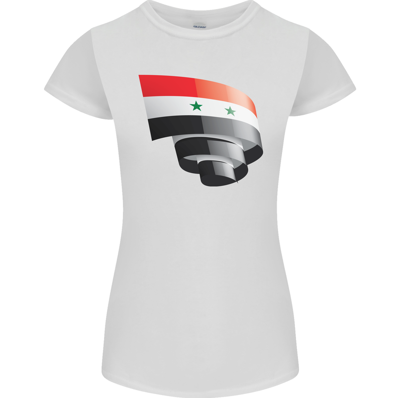Curled Syria Flag Syrian Day Football Womens Petite Cut T-Shirt White