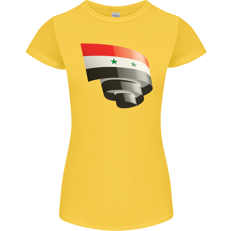 Curled Syria Flag Syrian Day Football Womens Petite Cut T-Shirt Yellow