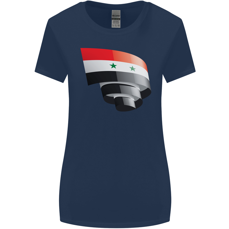 Curled Syria Flag Syrian Day Football Womens Wider Cut T-Shirt Navy Blue