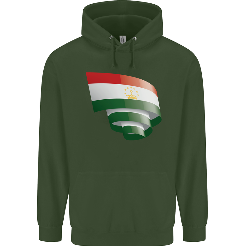 Curled Tajikistan Flag Tajik Day Football Mens 80% Cotton Hoodie Forest Green