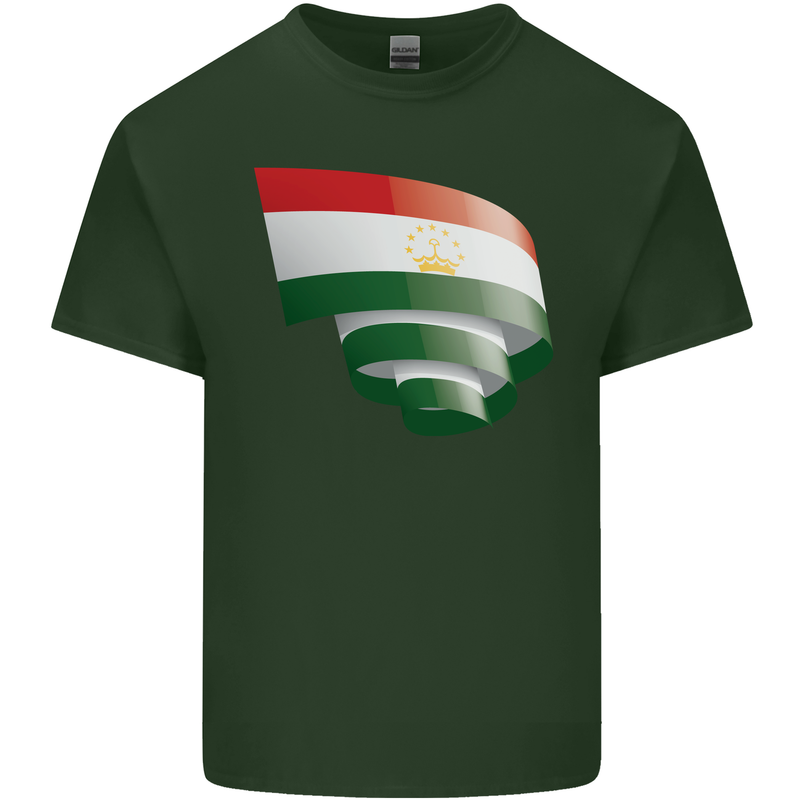 Curled Tajikistan Flag Tajik Day Football Mens Cotton T-Shirt Tee Top Forest Green