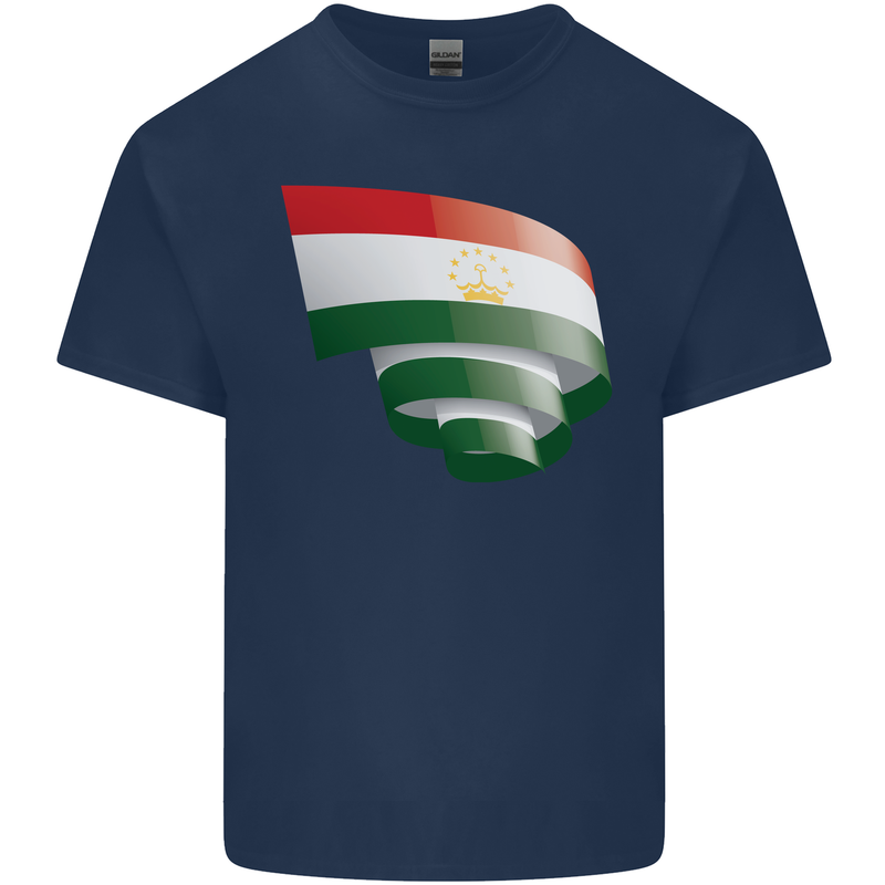 Curled Tajikistan Flag Tajik Day Football Mens Cotton T-Shirt Tee Top Navy Blue