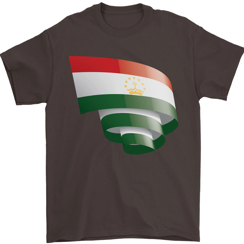 Curled Tajikistan Flag Tajik Day Football Mens T-Shirt 100% Cotton Dark Chocolate