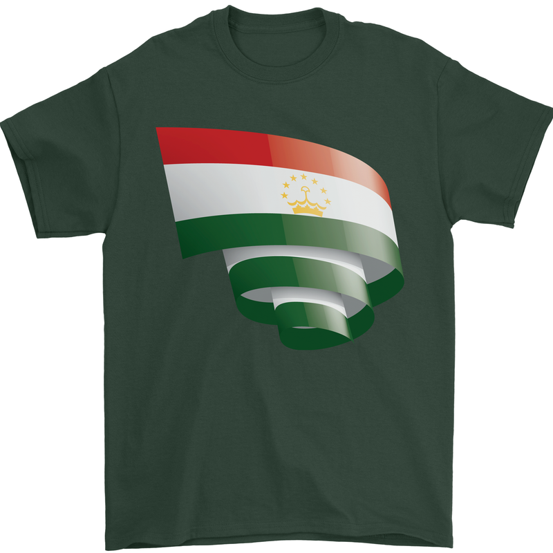 Curled Tajikistan Flag Tajik Day Football Mens T-Shirt 100% Cotton Forest Green
