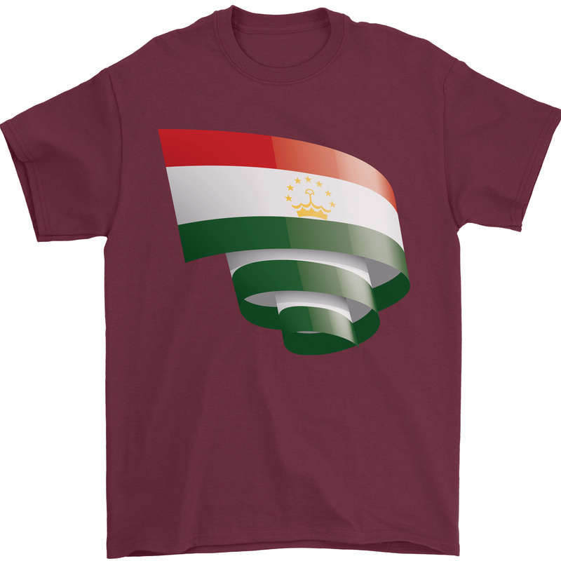 Curled Tajikistan Flag Tajik Day Football Mens T-Shirt 100% Cotton Maroon