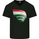 Curled Tajikistan Flag Tajik Day Football Mens V-Neck Cotton T-Shirt Black