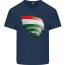 Curled Tajikistan Flag Tajik Day Football Mens V-Neck Cotton T-Shirt Navy Blue