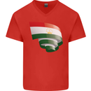 Curled Tajikistan Flag Tajik Day Football Mens V-Neck Cotton T-Shirt Red