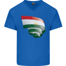 Curled Tajikistan Flag Tajik Day Football Mens V-Neck Cotton T-Shirt Royal Blue