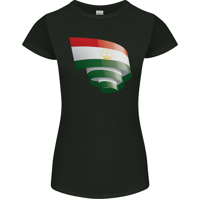 Curled Tajikistan Flag Tajik Day Football Womens Petite Cut T-Shirt Black
