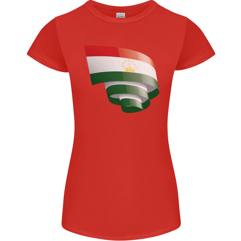 Curled Tajikistan Flag Tajik Day Football Womens Petite Cut T-Shirt Red