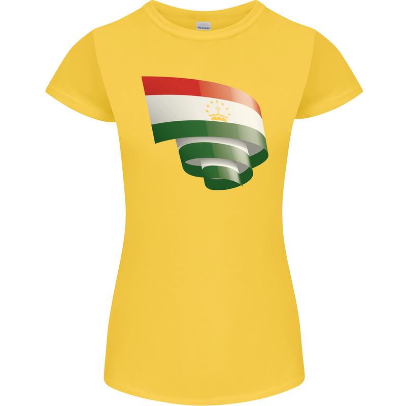 Curled Tajikistan Flag Tajik Day Football Womens Petite Cut T-Shirt Yellow
