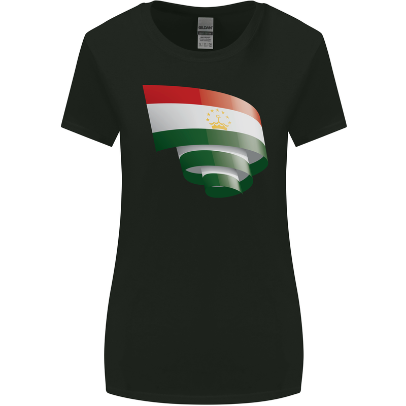 Curled Tajikistan Flag Tajik Day Football Womens Wider Cut T-Shirt Black