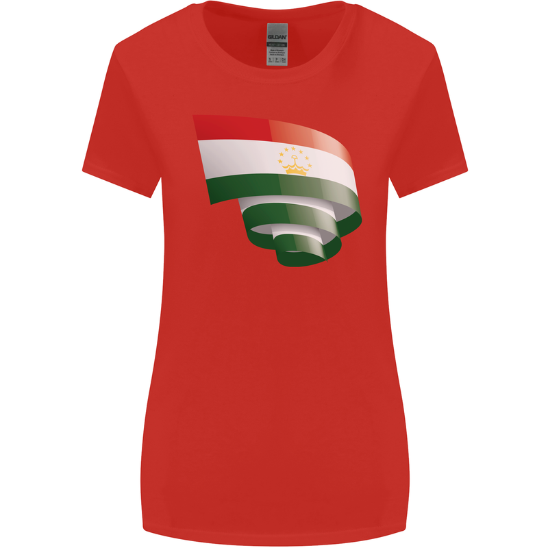 Curled Tajikistan Flag Tajik Day Football Womens Wider Cut T-Shirt Red