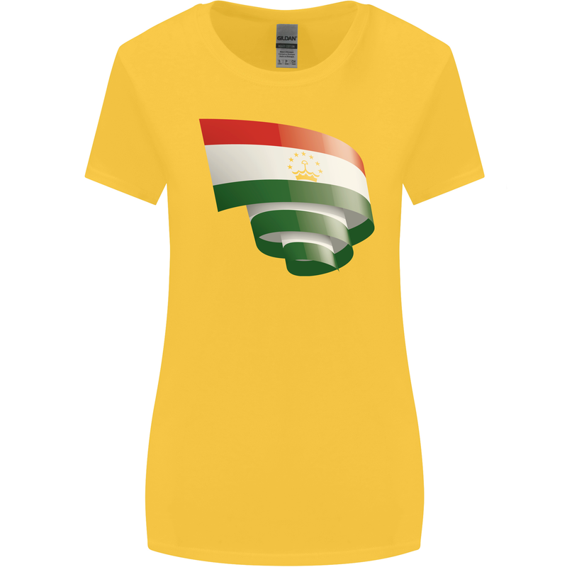 Curled Tajikistan Flag Tajik Day Football Womens Wider Cut T-Shirt Yellow
