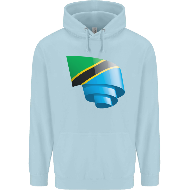 Curled Tanzania Flag Tanzanian Day Football Childrens Kids Hoodie Light Blue
