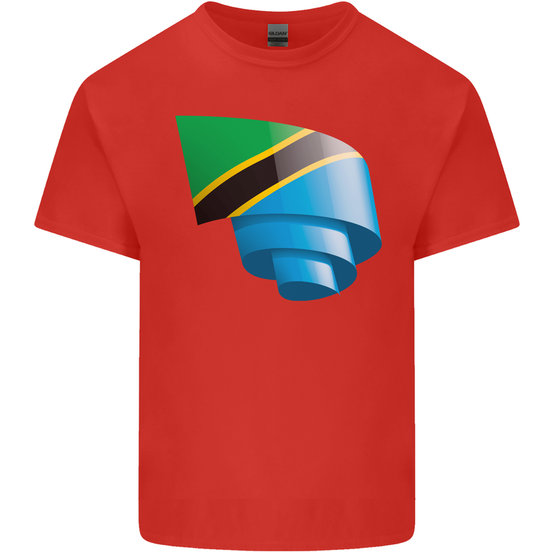 Curled Tanzania Flag Tanzanian Day Football Mens Cotton T-Shirt Tee Top Red