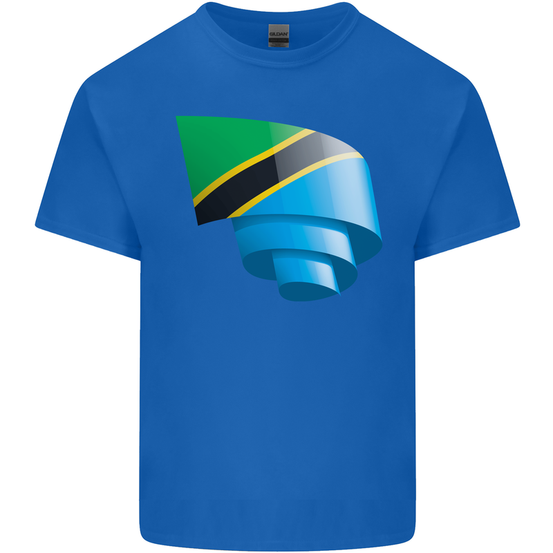 Curled Tanzania Flag Tanzanian Day Football Mens Cotton T-Shirt Tee Top Royal Blue