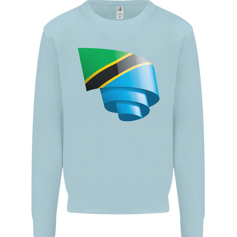 Curled Tanzania Flag Tanzanian Day Football Mens Sweatshirt Jumper Light Blue